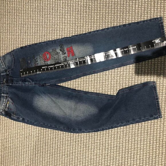Navy blue vintage designer style 90s baggy jeans with red accents - Picture 2 of 7